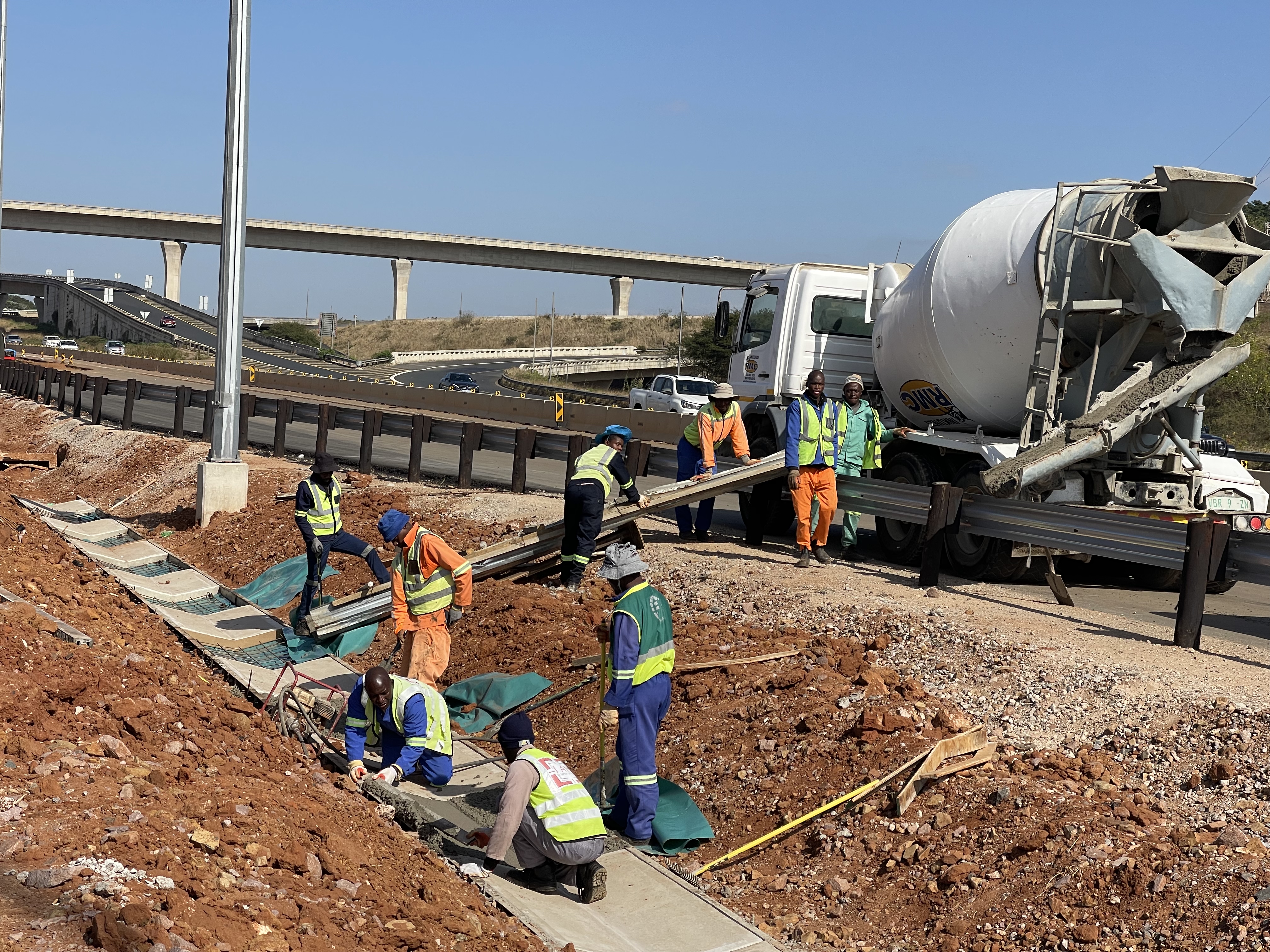 V-Drains Construction with Cement Mixer
